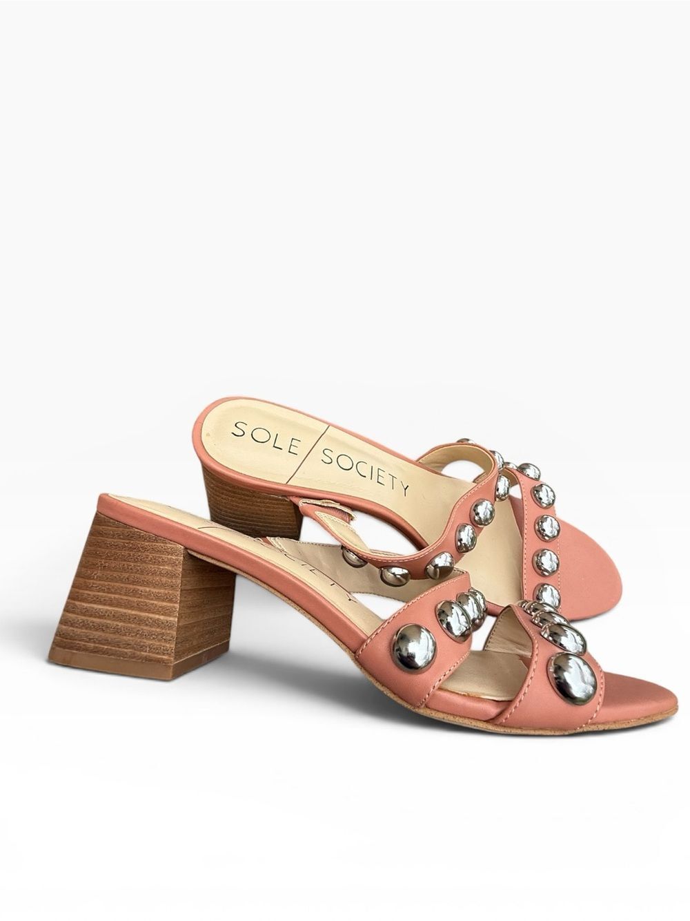 Sole Society Sasandrah Studded Block Heel Sandals Size 8.5